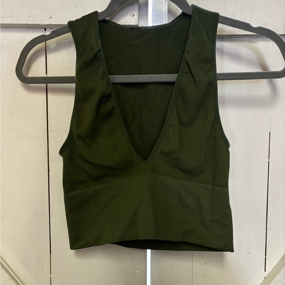 Urban Outfitters Deep Green Ribbed Crop Top